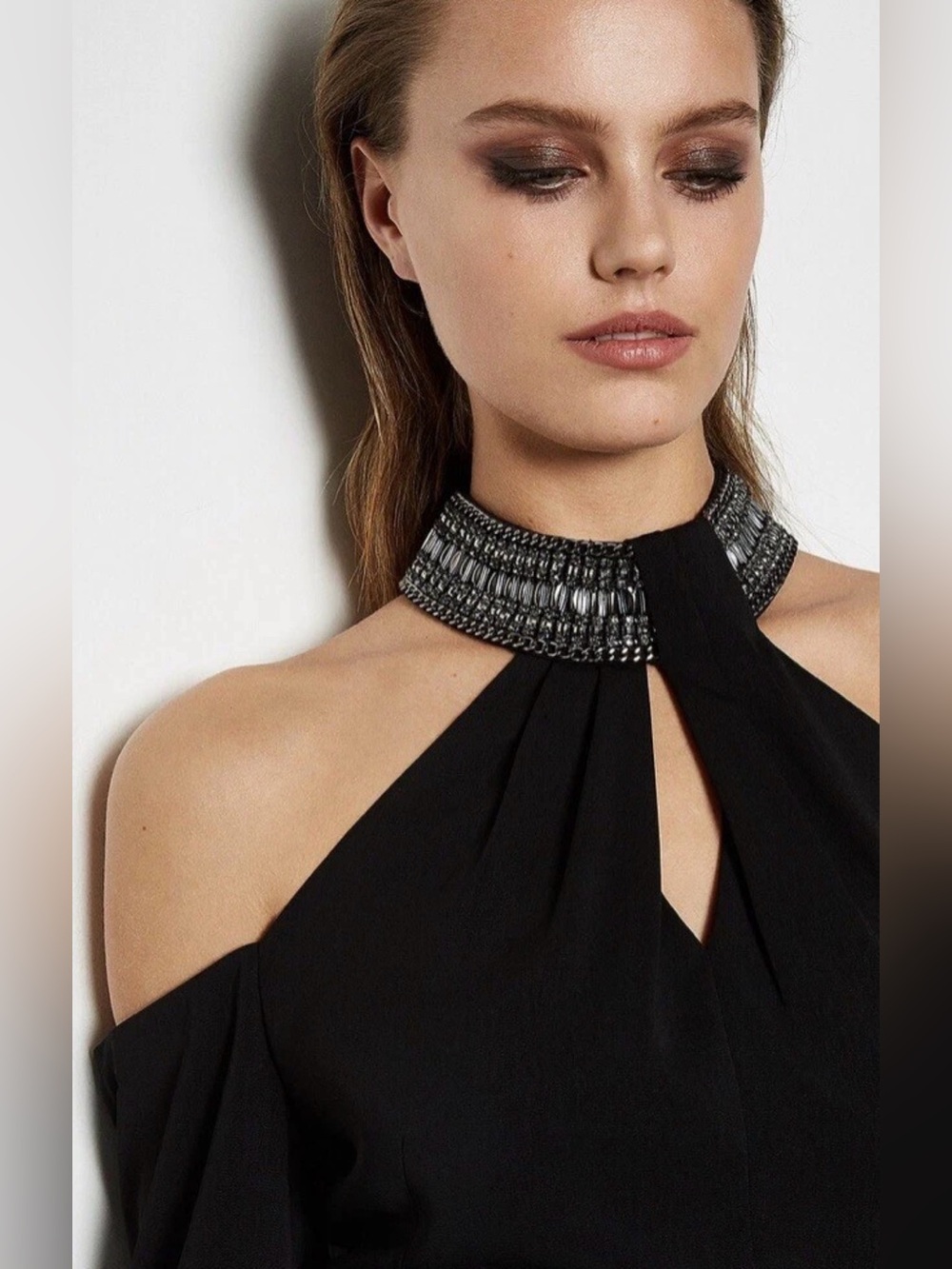 Karen Millen Jewelled Beaded Neckline Black Dress